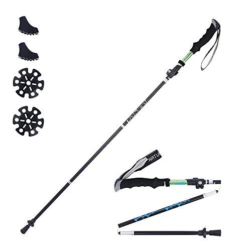 Anyoo Bâtons de Marche compacts Pliables et Pliables avec Embouts en tungstène EVA Cork Grip en liège EVA pour All Terrain Pack de 2 Le pour la randonnée pédestre