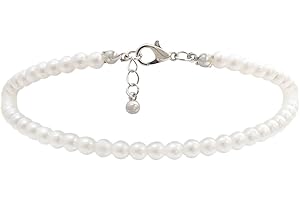 Happyyami Fuß Fußkettchen Runde Kunstperlen Perlen Ketten All-Match Metall Sterne Fußketten Knöchel Schmuck für Frau (Weiß)