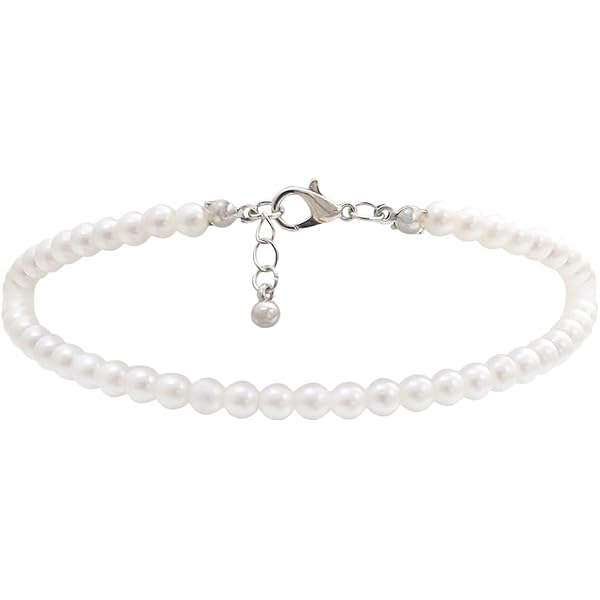 Cavigliera Con Perle Argento - Braccialetto Regolabile Per Donne, Ideale Per Spiaggia E Estate