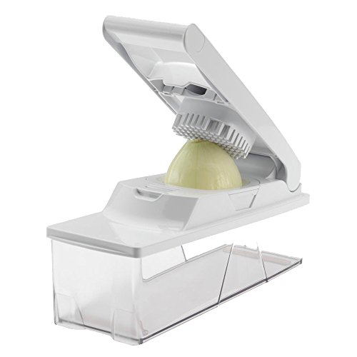Westmark Zwiebel- und Gemüsewürfler mit Deckel und Auffangbehälter, Rostfreie Edelstahlklingen/Kunststoff, Weiß/Transparent, 11412260