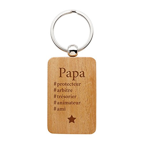 Gravado - Porte-clé avec gravure - Hashtag Papa - Standard - Porte-clef rectangulaire en bois - Idée cadeau pour la fête des pères - Cadeau de Noël - Cadeau d'anniversaire - 6 x 3,5 cm
