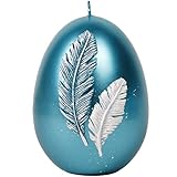 Eierkerzen: Ostereier mit Feder aus Wachs auf Wachs Blau Weiß (Metallic)
