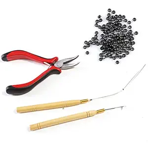 Neitsi Stick Hair Extension Remove Pliers + Pulling Hook + Bead Device Tool Kits For Nano Rings Beads Loops (With Black# Nano Rings)