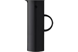 ‎STELTON Stelton Isolierkanne EM77 - Doppelwandige Isolierkanne für heiße/kalte Getränke - Tee- & Kaffeekanne mit Glaseinsatz, Magnetverschluss, Schraubdeckel, Vintage-Design - 1 Liter, Schwarz