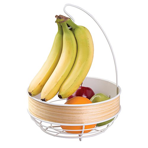 InterDesign 90270EU RealWood Obstschale mit Bananenhalter für die Küche, Edelstahl, weiß/helles Holz, 24.7 x 25.3 x 34.1 cm - 3