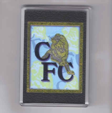 Chelsea FC Merlin 98 football badge foil sticker in a fridge magnet