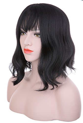 Hxhome Short Curly Wig Sexy Lady Short Bob with Fringe Wave Full Lace With Wig Cap for Women Cosplay Party