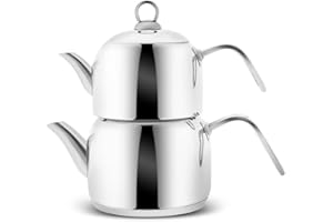 Karaca Urban - Juego de tetera de metal, mini, 26 cm, tetera y tapa, tetera de té, color plateado