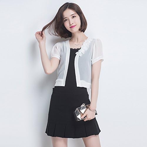 LLZWJ Shawls/Sunscreen/Decoration/Gifts/Chiffon Shawls Canvas Women'S Wild Large Size Short-Sleeved Cardigan Short Jacket Thin Air Conditioner, White, L