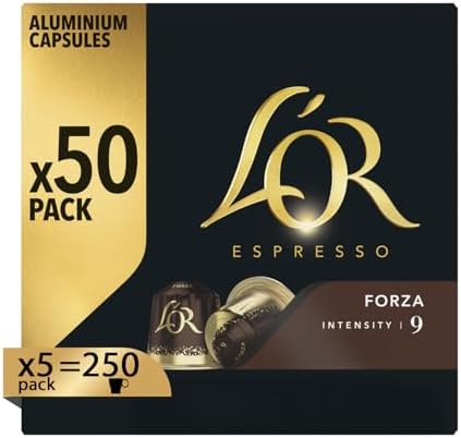 L'Or - Capsule Caffè Espresso Forza - 250 Capsule in Alluminio - 5 pacchetti da 50 - Intensità 9 - Compatibili con Macchine Nespresso®* original