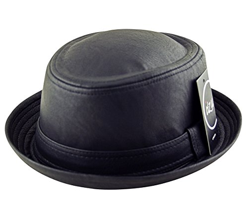Itzuadult Pork Pie Trilby Fedora Textured Faux Leather Hat