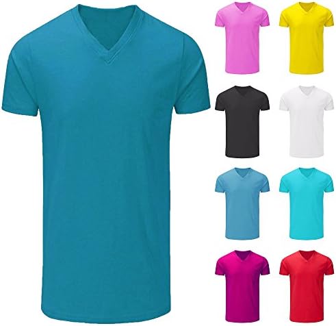 Plain Crew / Round & V Neck T Shirts For Mens & Womens From Small To X-Large UK Stretchy Slim Fit (Small UK, Teal V Neck)