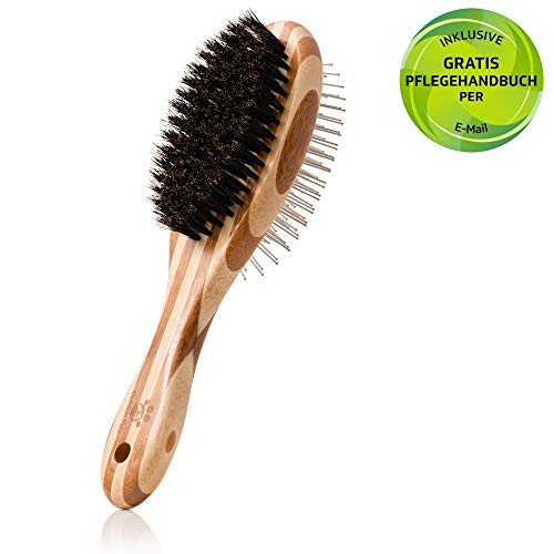 Golden Pets Bambus Hundebürste & Katzenbürste I Glätten und Entfilzen I Mittel - langhaar Fell geeignet I Hundekamm für Unterwolle I + Gratis Pflegehandbuch