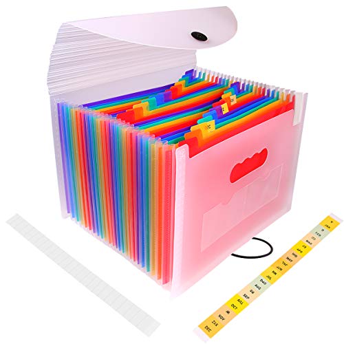 BOENFU Dossier De Fichiers Extensible Avec Couvercle Flexible, Nouvel Organisateur De Fichiers Extensible 2020, Portefeuille De Dossiers En Accordéon Arc-En-Ciel à 24 Poches Avec étiquettes