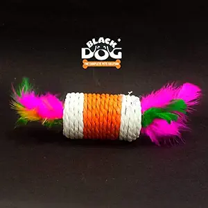 BLACKDOG Kitten Toys Rope and Feathers with Inside Interactive with Multi Color Toys, Cat/Dog/Puppies Exercise Toy Round Balls, Safe for Your Kitty/Puppy, Color May Vary, Medium (Cats 012 Toys Rope)