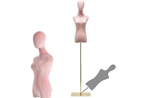 HIYOUGO Schaufensterpuppe, Samt Weiblich Schneiderpuppe, Schneiderbüste mit Verstellbarer Höhe Damenbüste Mannequin Kleiderpuppe Torso Weibliche Büste Kleid Ausstellungsstand (rosa, A)