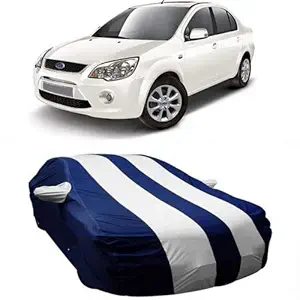 DRIZE Car Cover for Ford Fiesta Classic with Triple Stitched Fully Elastic Ultra Surface Body Protection (Strips White with Mirror Pockets)