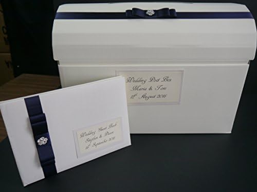 PERSONALISED WEDDING, ANNIVERSARY, BIRTHDAY, POST BOX AND MATCHING GUEST BOOK, ANY COLOUR RIBBON WITH DIAMANTE EMBELLISHMENT