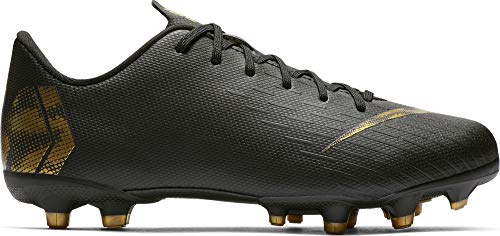 Nike Vapor 12 Academy GS MG, Chaussures de Football Mixte Enfant, Noir (Black/MTLC Vivid Gold 077), 37 EU