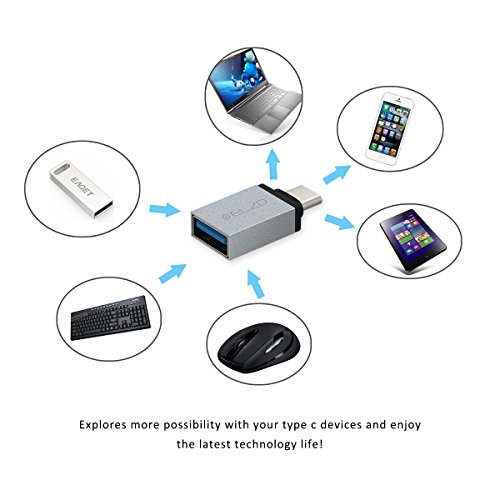 Elzo 2 Pack USB 3.1 Typ C auf USB 3.0 Typ A OTG Männlich auf Buchse Adapter Konverter für LG G5, Nexus 5X, Nexus 6P, OnePlus 2, MacBook, ChromeBook Pixel Other Type-C Devices, Grau - 6