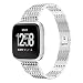Produktbild MuSheng Armband für Fitbit Versa, Edelstahl Ersatz Band Uhren Armband Verstellbares Mit Crystal Luxus Strap für Fitbit Versa (Silber)