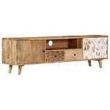 Con 2 puertas vidaXL Madera Maciza Mango Mueble para TV Mobiliario Decorativo Hogar Casa Decoración Estable Robusto Funcional Útil Clásico Práctico 140x30x45cm