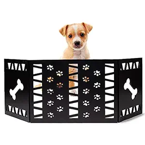 Hoovy Freestanding Decorative Pet Gate: Folding & Extending Dog & Puppy Gate for Home & Office Use | Keeps Pets Safe & Restricted to an Area | No Assembly Required (Paw Decor, Black)