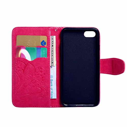 iPhone 7 Hülle (4.7 Zoll), MUTOUREN iPhone 7 leder – PU Brieftasche Schutzhülle iPhone 7 Schlag-Mappen-Kasten-Abdeckung mit Credit Card Slots im Book Style [Kratzfeste, Scratch-Resistant] Bumper Pfau Blumen Schwarz + Metall Stylus Stift - 6