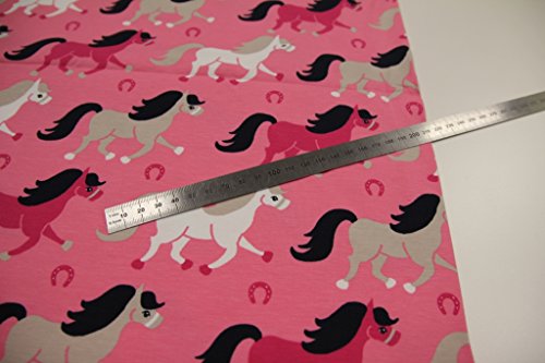 Stoff / Kinder/ Meterware / ab 25cm / beste Jersey-Qualität / Jersey Pferde Hufeisen pink auf rosa - 3
