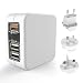 Produktbild LEMEGO Reiseadapter USB 3-Port Adapter Internationales Ladegerät Netzadapter 1 QC 3.0 + 2 Smart IC Ports mit EU UK US AU Steckern Für MacBook/LG / HTC 10 / Samsung/iPhone Weiß