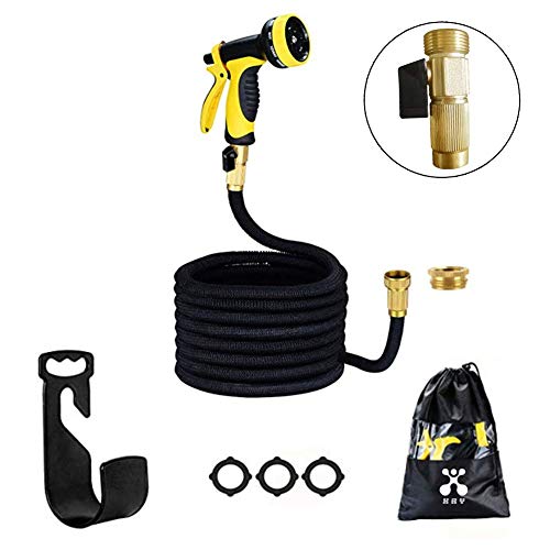 XRY Date Tuyau d'arrosage 50 tuyau flexible de jardin flexible extensible de 50 pi avec buse de pulvérisation de 10 modèles, tuyau flexible flexible extensible amélioré avec noyau double de latex, raccords de laiton massif de 3/4 "et 1/2" sans rouille et fuite, tissu extra-fort pour animaux de compagnie de jardin lavage