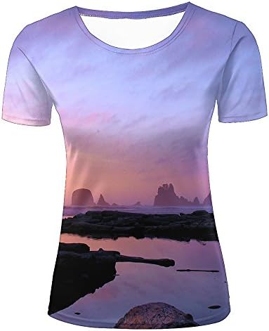 Women T-Shirt 3D Digital Pinted Dusk at Shore Sea Crewneck Casual Tee Shirt Tops M