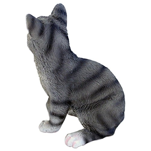 Katzenfigur, Deko-Figur graue Katze aus Kunstharz für Garten und Haus, ca. 10 cm x 8 cm x 13 cm - 3