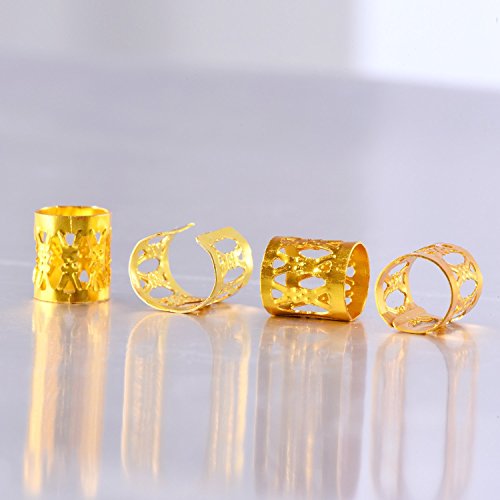 Mudder 50 Stück Aluminium Dread Lock Verstellbar Metall Cuffs Dreadlocks Perlen Flechtet Haar Schmuck, Golden - 4
