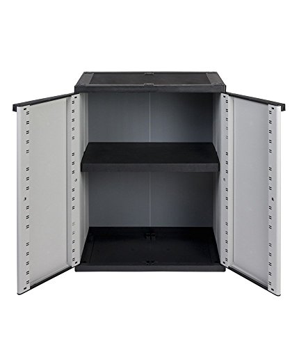 Solider Kunststoffschrank mit einem höhenverstellbaren Einlegeboden. Maße: 67 x 37,5 x 85 cm. In zeitlosem Design, Grau. - 2