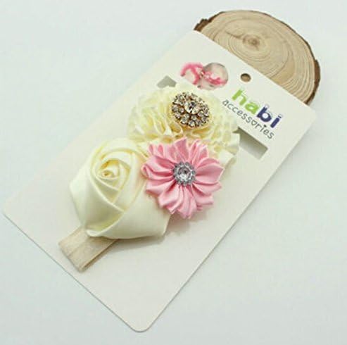 Baby's Headbands Girl's Cute Head Band Hair Bow Rose Crystal Flower,Milky white