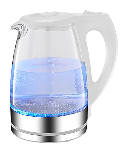 1,7 Liter 2200 Watt Wasserkocher Wasser Kocher Teekocher Edelstahl Glas LED 360° Weiß - 2