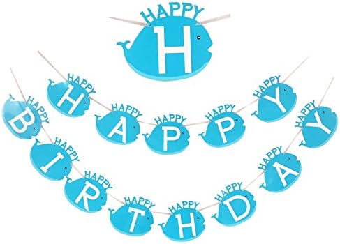 Happy Birthday Decorations Party Banners Novelty Marine Bunting Art Paper Flag with Blue Whale for Babies 1st Birthday,Boys 2nd Birthday,Kid,Adult