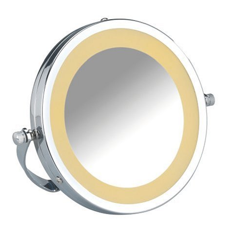 WENKO 3656350100 LED Kosmetikspiegel Brolo - Handspiegel, Spiegelfläche ø 11cm, 300% Vergrößerung, Stahl, 18.5 x 16 x 4 cm, Chrom