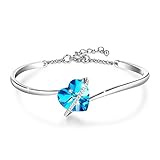 GEORGE · SMITHHistoire d'amour Bracelet Argent Femme Bracelet Swarovski Réglable avec Bleu Rose Coeur Cristaux Anniversaire Cadeau de Noël pour Les Femmes Maman épouse