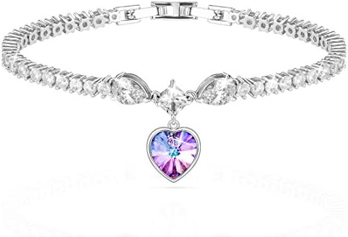 Lydia Queen Silver Tone Crystal Tennis Bracelets Bangle Bracelet Fashion Jewellery Bracelet for Girls Made with Crystal Diamond Accented White CZ Amethyst Adjustable Gifts for Women Mum Wife Sister