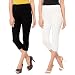 Capri Style Leggings| White and Black|3/4 th For Women in 95 % Cotton and 5 % Lycra Combo| Pack of 2 | Free Size Comfortable Premium Quality | Ultra Soft Fabric | High Waist For Girls | Best Fits 24