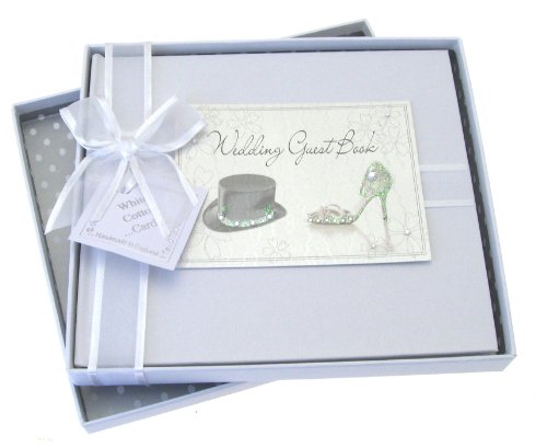 White Cotton Cards Wedding Bliss Gästebuch für Hochzeit, Motiv Zylinder und Schuh