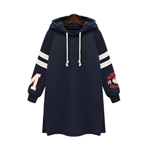 Grande Taille Femme Sweat Robe à Capuche,Overdose Soldes Hiver Femmes Sweatshirt Oversize Hoodie Pullover Casual Tops (52, Bleu Marine)