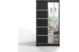 ‎ML FURNITURE LTD ML Furniture D3 Schiebetüren Kleiderschrank 100 cm mit Spiegel - Schlafzimmermöbel, Aufbewahrung - Mehrzweckschrank - Farbe: Schwarz