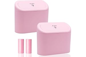 SGLRT Auto Mülleimer mit Deckel, 2 Packungen Universeller Mini Automülleimer mit 40 Müllbeuteln, Mülleimer Für Auto, Auto Organizer und Aufbewahrung, Auto Zubehör, Büro(Rosa)
