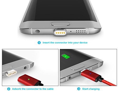 Lively Life Magnetic Type C Chargeur C  ble Sync Cordon de Charge avec 2 connecteurs pour Samsung  Huawei  Nouveau Macbook  HTC  Sony et Plus USB C p  riph  riques 3 3ft   1m  Rouge 