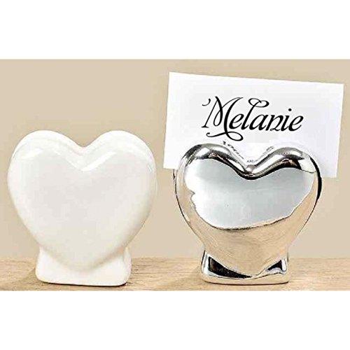 6 Tisch Kartenhalter Herz aus Keramik weiss oder silber Hochzeit Brautpaar Deko Weiss