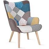 Lot De 2 Fauteuils Scandinaves Patchwork THE HOME DECO FACTORY - Bois Et Tissu Multicouleur 62x60.5x86cm