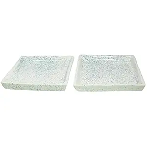 Lasaki Ceramic Square White Plate/Tray (Set of Two) for Ceramic Pots for Indoor Plants.(L: 13.5 cm, W: 13.5 cm, H: 1.5 cm) psq001